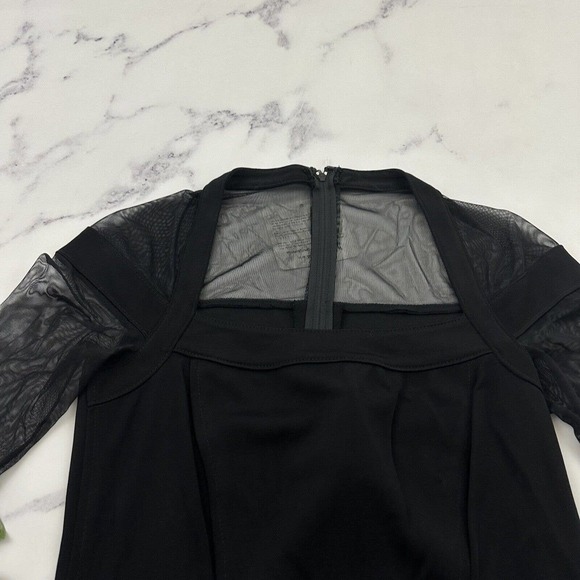 Tadashi Womens Vintage Mini Dress Size M New Black Mesh Sleeve Sheath Cocktail - Picture 3 of 11